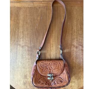 Patricia Nash Micaela Baguette Bag Brown Cognac Flap Shoulder Tooled Leather